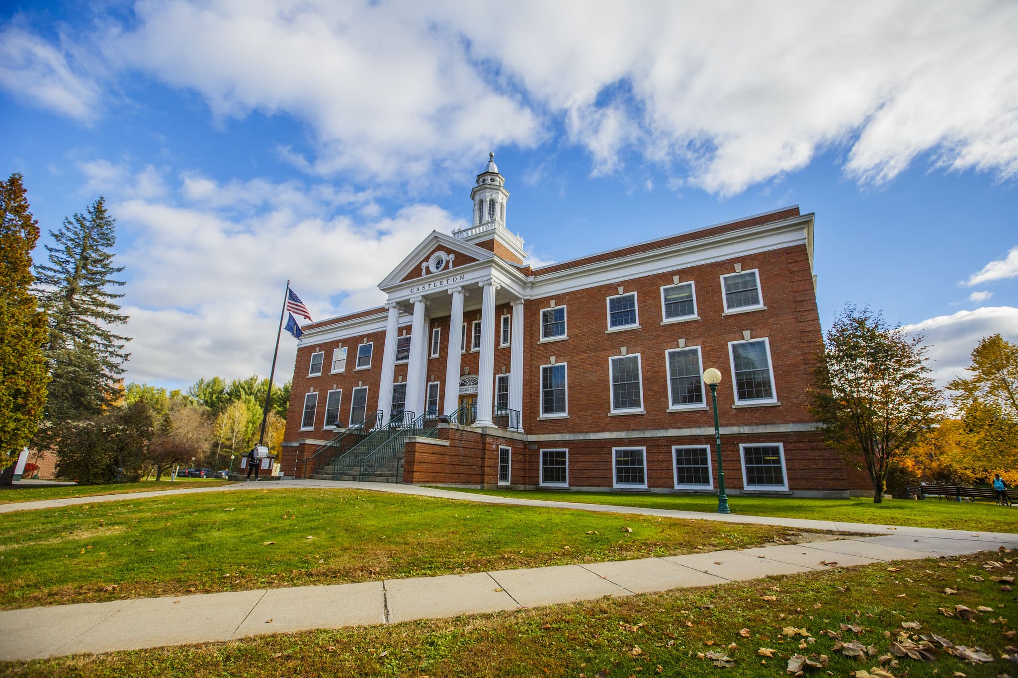 A brick building with a clock tower on the Castleton Campus.