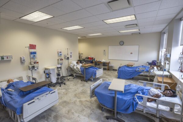 A nursing simulation lab at Vermont State University.