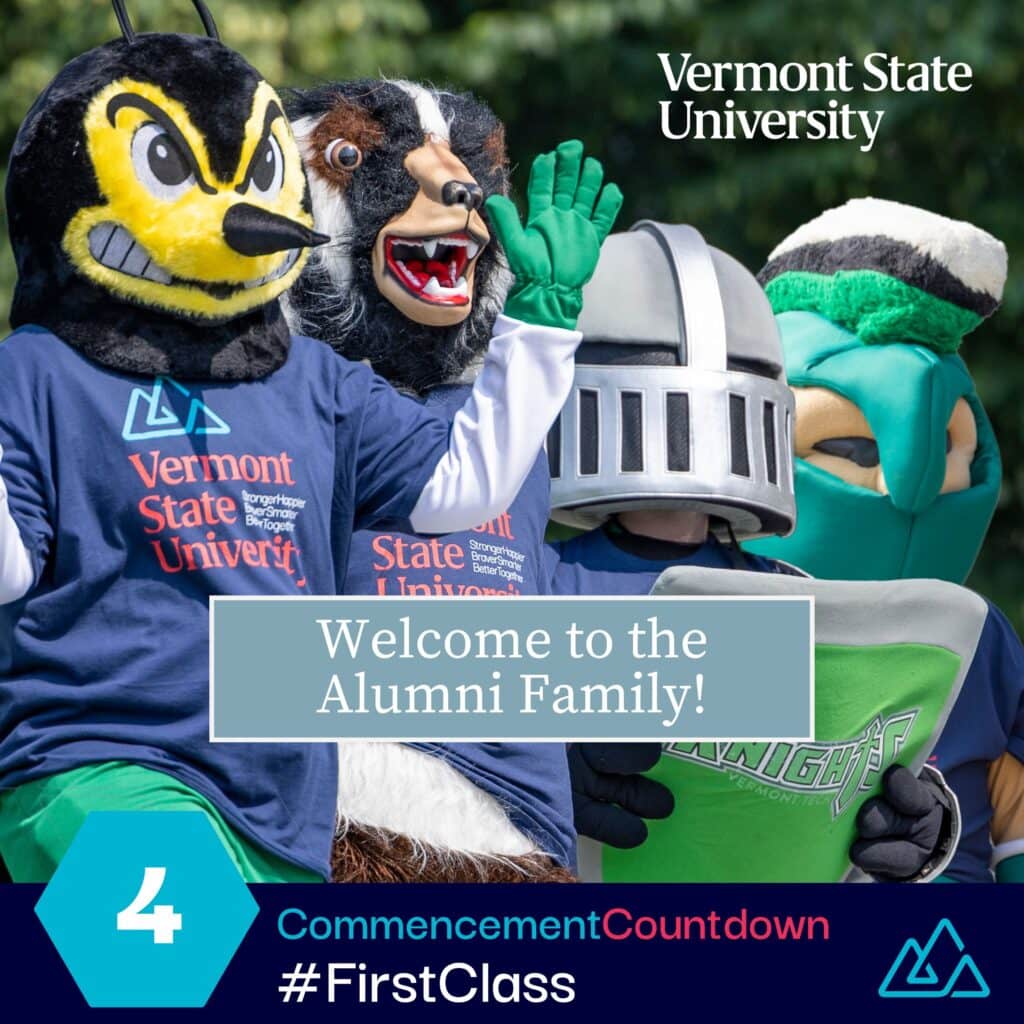 A graphic with the Vermont State University mascots.