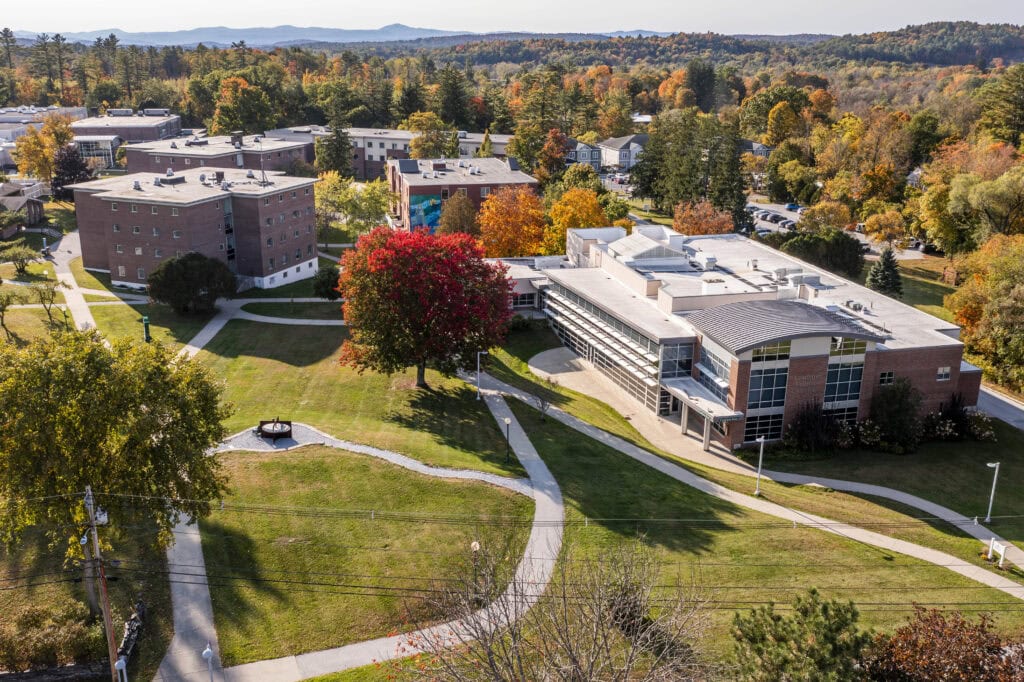 An aerial view of the Vermont State University Castleton campus