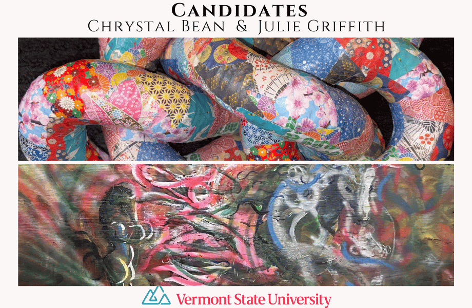 A two-image photo collage highlighting art pieces from Julie Griffith and Chrystal Bean