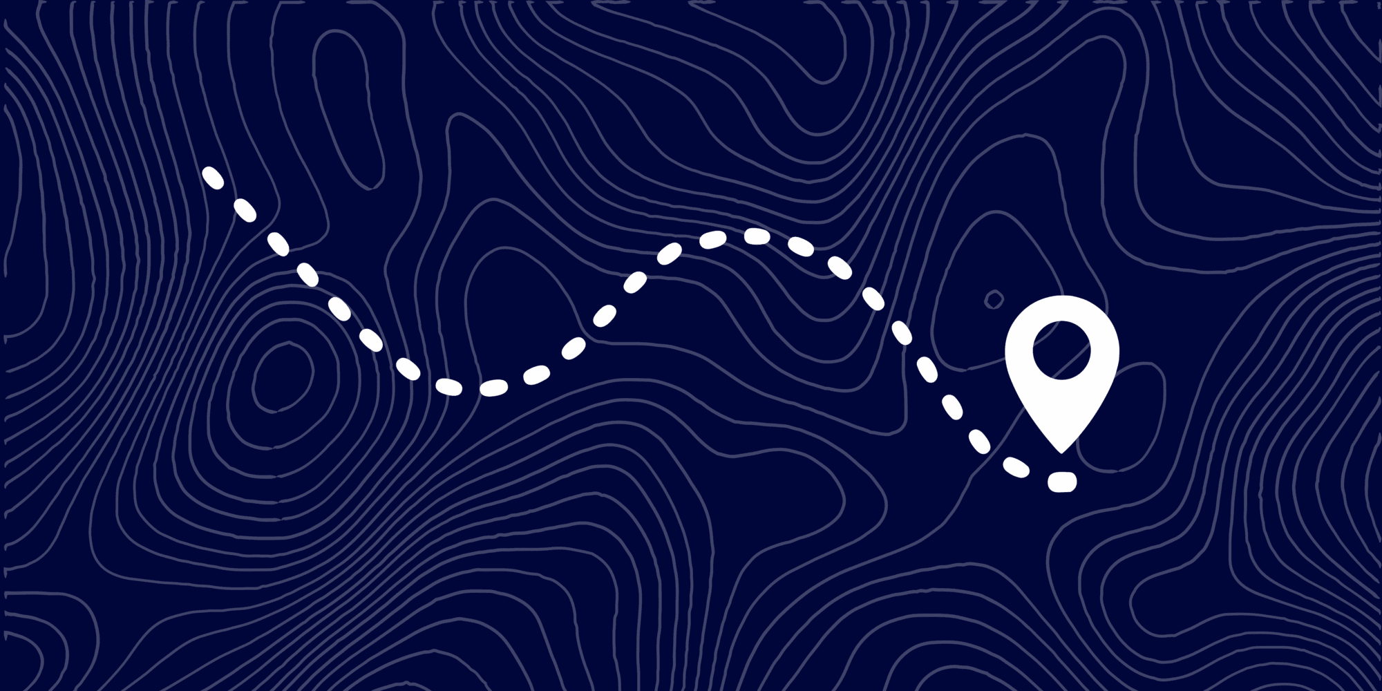 A dark blue background with light colored topography lines, with a map icon and dotted line on top